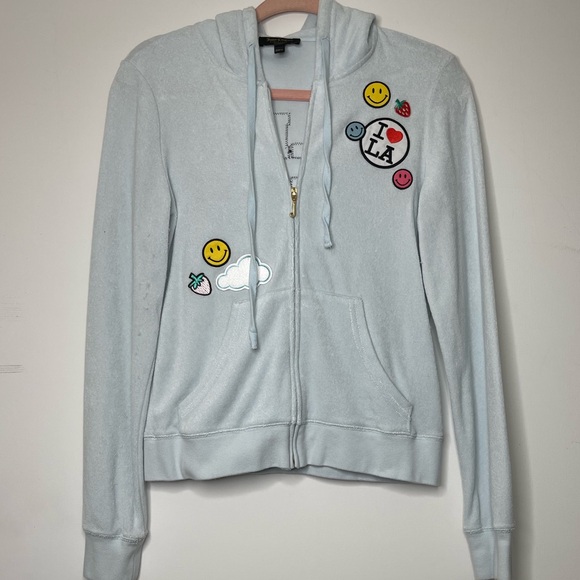 $168 Juicy Couture XS Patch Terrycloth Zip Up Hoodie Robertson Jacket Embroidery - Picture 3 of 4